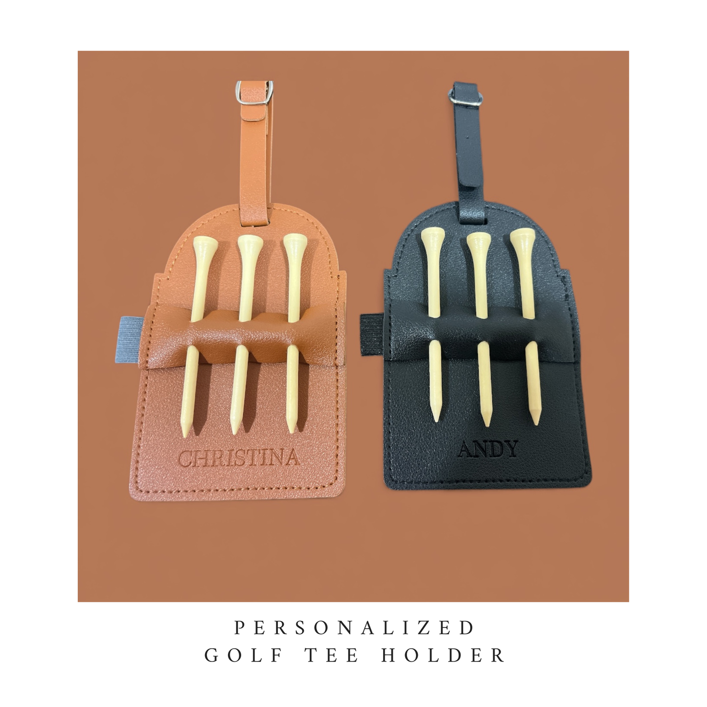 Personalized Golf Tee Holder - Vegan Leather